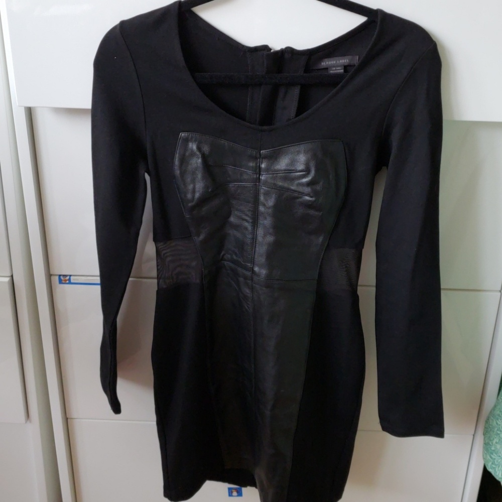 Blaque Label Black Leather Front Long sleeve Dress